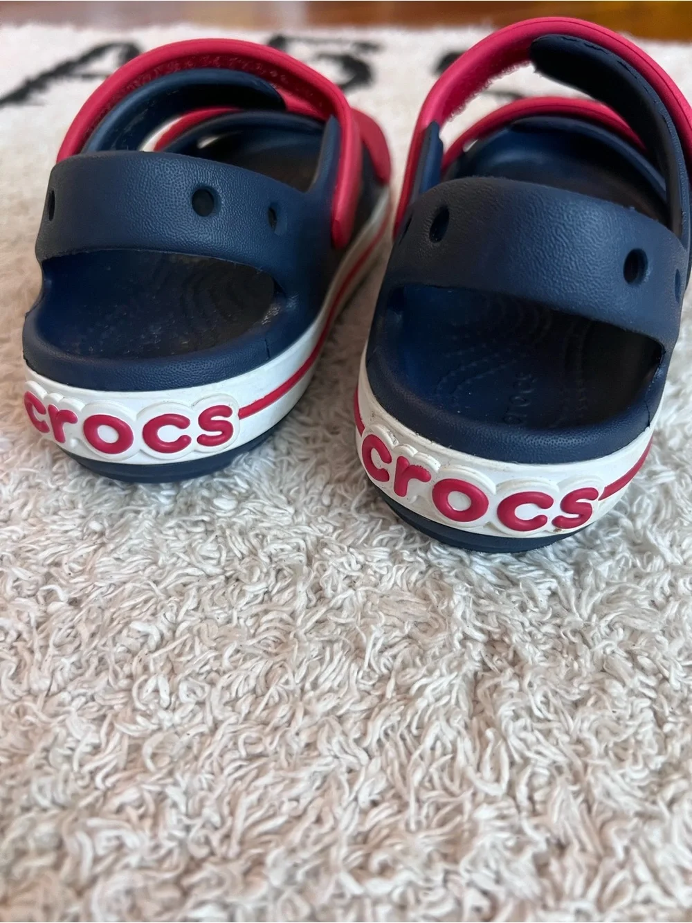 CROCS Kids Navy and Pink Hook-and-Loop Sandals
